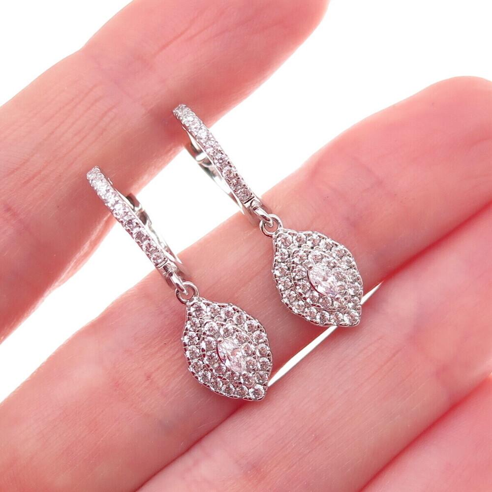 Dee Berkle 925 Sterling Silver Marquise & Round-Cut C Z Dangle Earrings